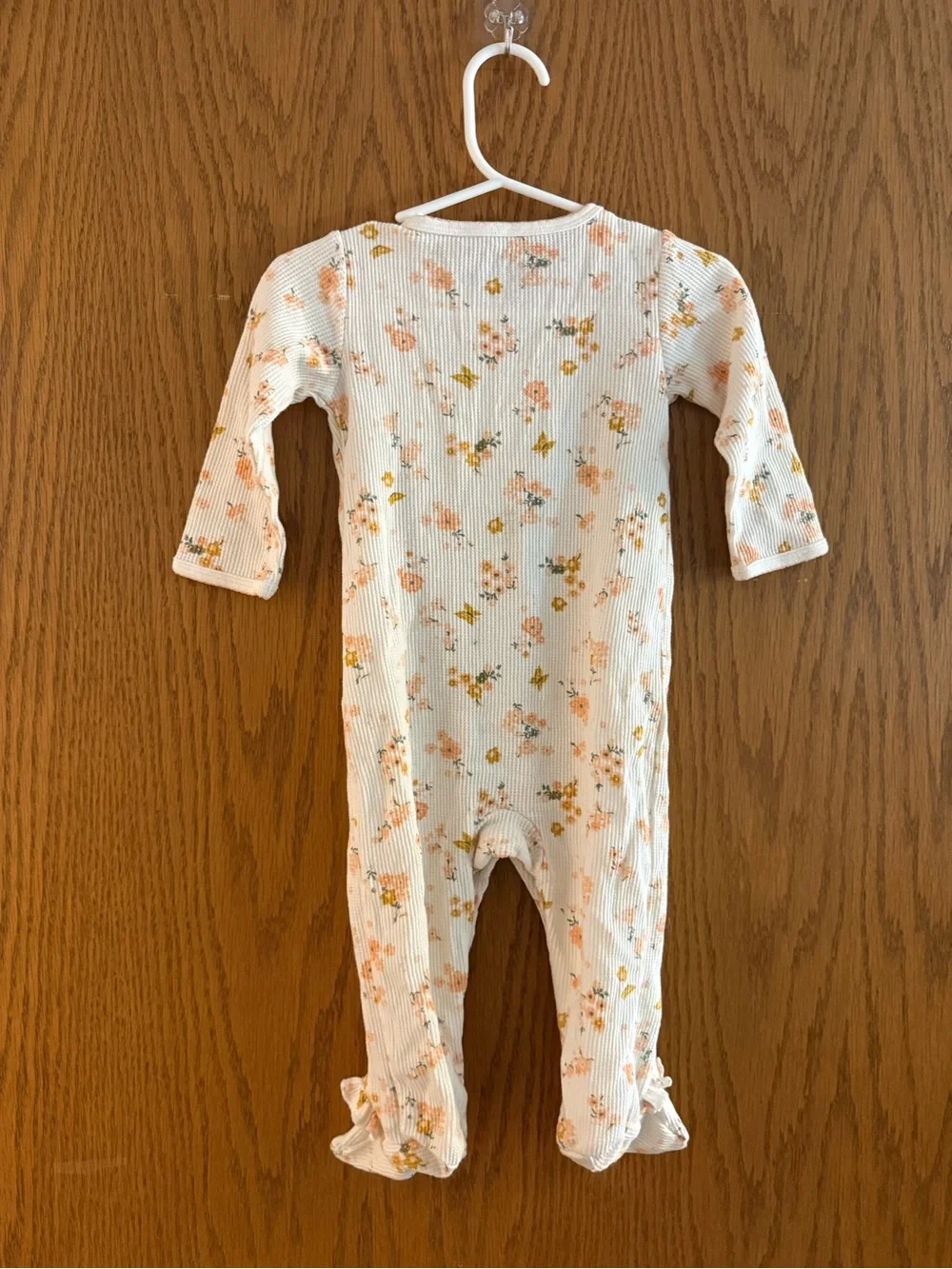 Carter's Cream Floral Ribbed Footed Sleeper with Peach Flowers